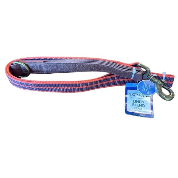 Top‎ Paw Linen Leather Handle Dog Leash 4 FT Accessory Ring Orange Blue Stripe - Picture 4 of 5
